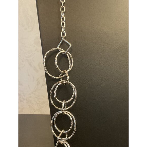 Long Silver Necklace With Textured Interlocking Rings & Lobster Claw Clasp - Picture 2 of 4